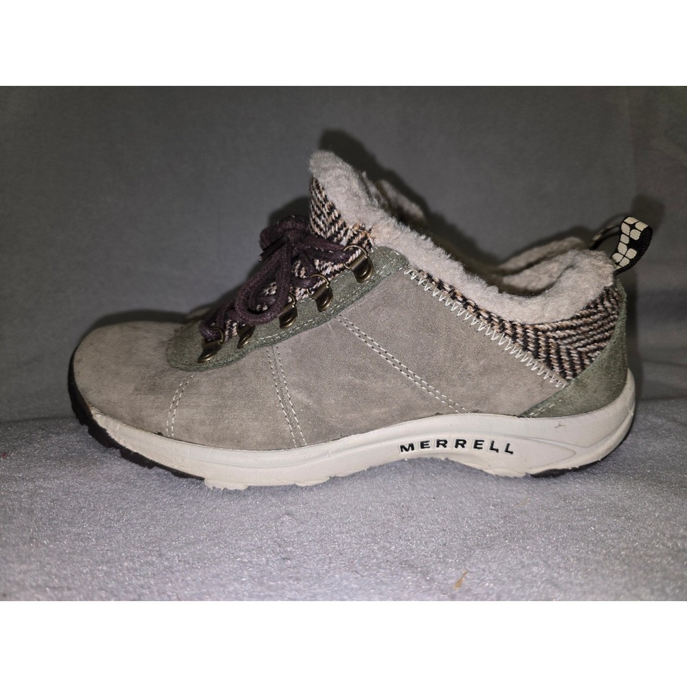 Merrell Womens Hiking Sneakers Dark Olive Green Suede Size 8 Lace up